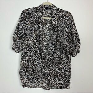 1.State Twist Front Blouse Women's Large Ivory Black Animal Print Cinche…